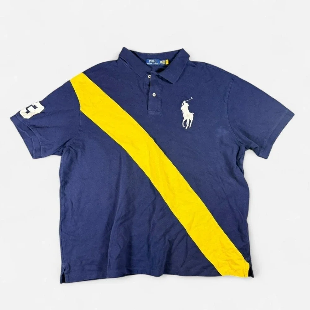 Polo Ralph Lauren Big Pony Color Block 3 Navy Polo Shirt Size 2XB‎ Big and Tall